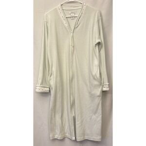 Vintage Aria Green Check Soft Zip-Up Nightgown Long Sleeves Pocket S Cottagecore